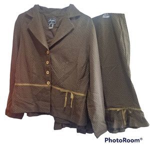 VINTAGE Sweet Suit Women's brown hounds tooth ruffle bottom Skirt set size 16w
